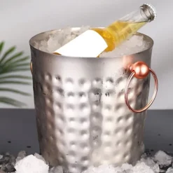 3L bærbar isspand i rustfrit stål med champagnefad og håndtag til brug i hjemmebaren