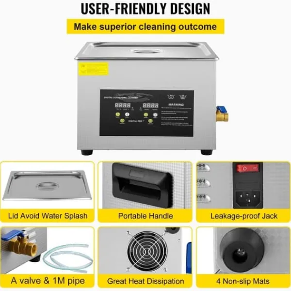 Ultralydsrenser>15L Digital Ultrasonic Rengøringsmaskine, 600W, 40KHz, Med Timer, Effektiv Rengøring