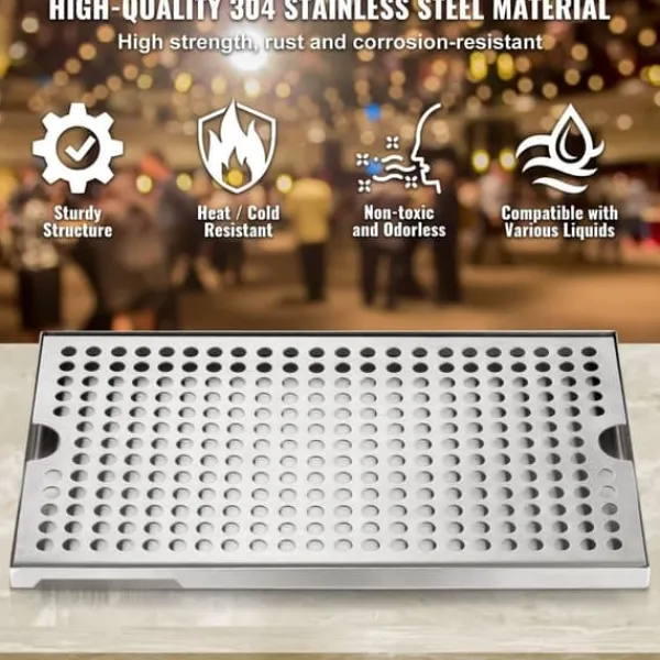 Bordskånere Til Glas>Øl drypbakke i 304 rustfrit stål til Kegerator med skridsikre puder for optimal stabilitet og funktionalitet.