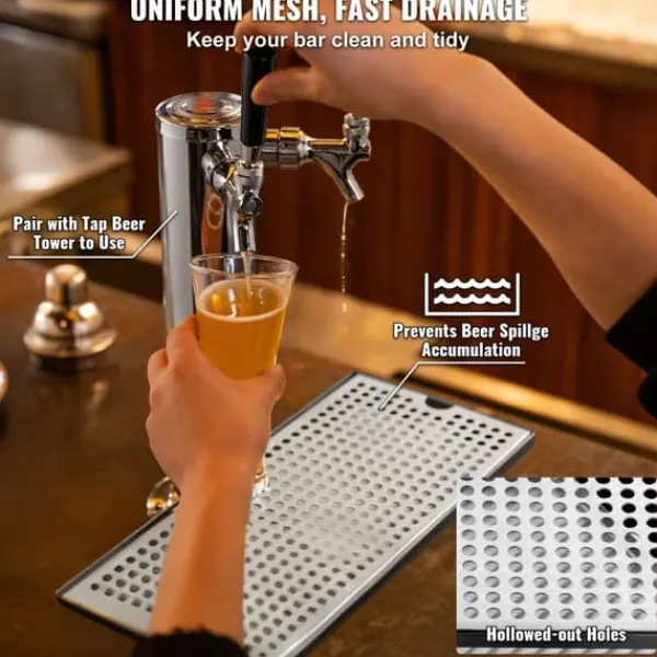 Bordskånere Til Glas>Øl drypbakke i 304 rustfrit stål til Kegerator med skridsikre puder for optimal stabilitet og funktionalitet.