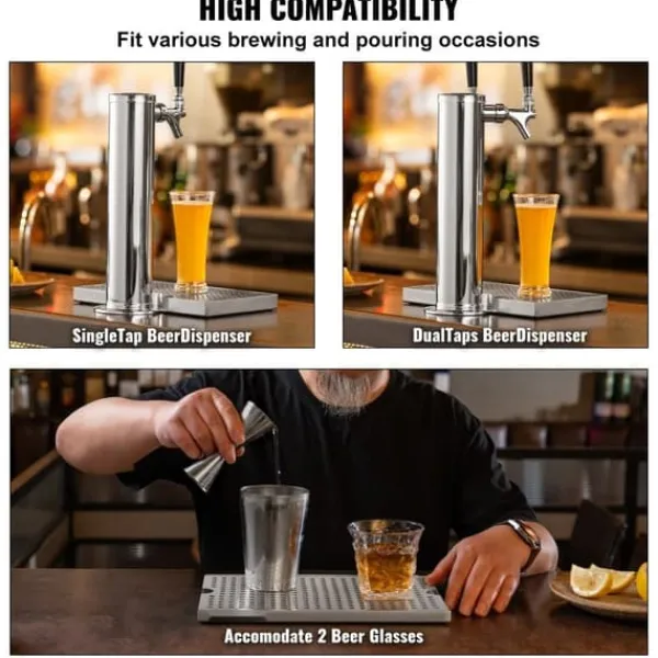 Bordskånere Til Glas>Øl drypbakke i 304 rustfrit stål til Kegerator med skridsikre puder for optimal stabilitet og funktionalitet.