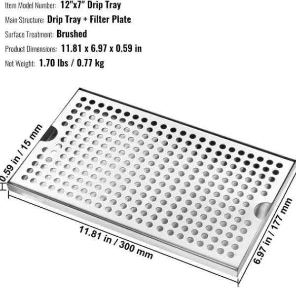 Bordskånere Til Glas>Øl drypbakke i 304 rustfrit stål til Kegerator med skridsikre puder for optimal stabilitet og funktionalitet.