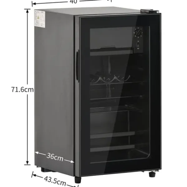 Køleskabe>76L Minikøleskab, 6L fryser + 70L køleskab, LED-lys, til 51 dåser, lydløs drift, kompressor, justerbare hylder