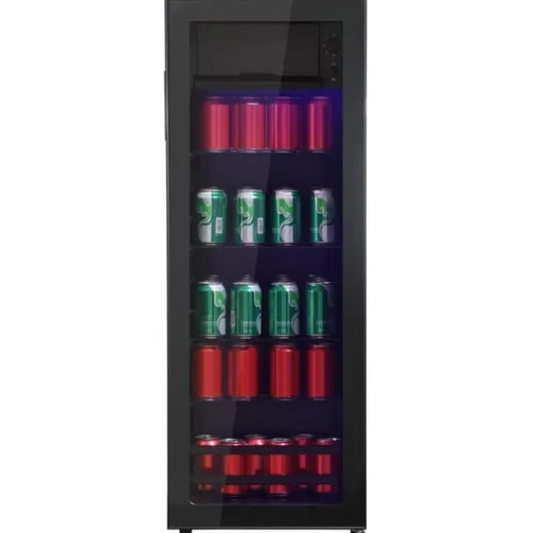 Køleskabe>128L Minikøleskab, 8L fryser + 120L køleskab, til 94 dåser, støjsvag drift, kompressor, LED-lys, justerbare hylder
