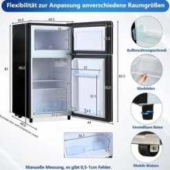 72L minikøleskab, sort glasdør, 39dB, 7-trins temperatur, LED-lys, R600 kølemiddel, direkte køling, til hjemmet, kontoret Online