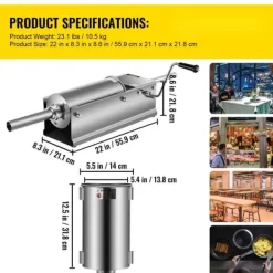 3L Rustfrit Stål Horisontal Chorizo-fylder, Manuel Pølsefylder, Til Chorizo-hotdogs og Braadworst, Egnet til Både Husholdnings- og Erhvervsbrug (5L) | CDON Outlet