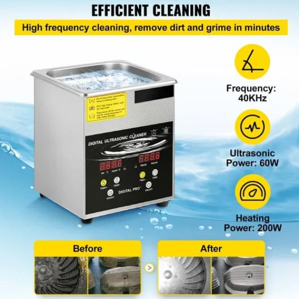 Ultralydsrenser>2L Ultrasonic Cleaner, Rensemaskine til Smykker i Rustfrit Stål, Effektiv Rengøring, Hurtig Resultater