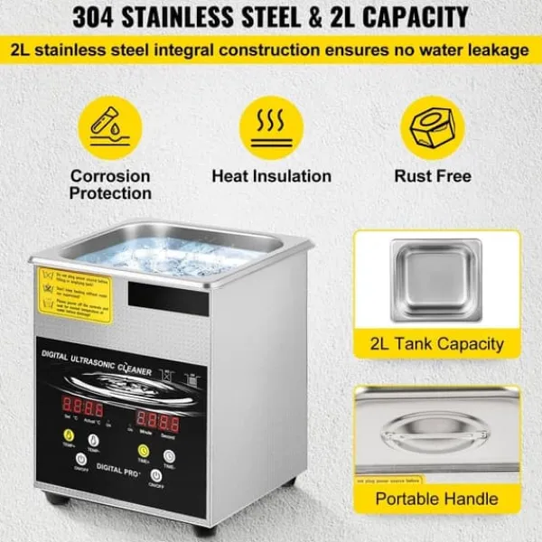 Ultralydsrenser>2L Ultrasonic Cleaner, Rensemaskine til Smykker i Rustfrit Stål, Effektiv Rengøring, Hurtig Resultater