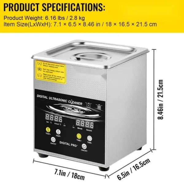 Ultralydsrenser>2L Ultrasonic Cleaner, Rensemaskine til Smykker i Rustfrit Stål, Effektiv Rengøring, Hurtig Resultater