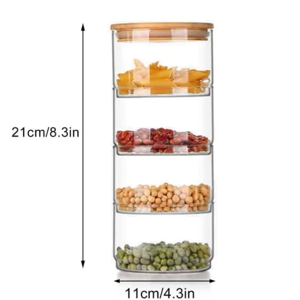 Lagdelte glasopbevaringskrukker til snacks og tørret frugt, salatskål i glas med låg Discount