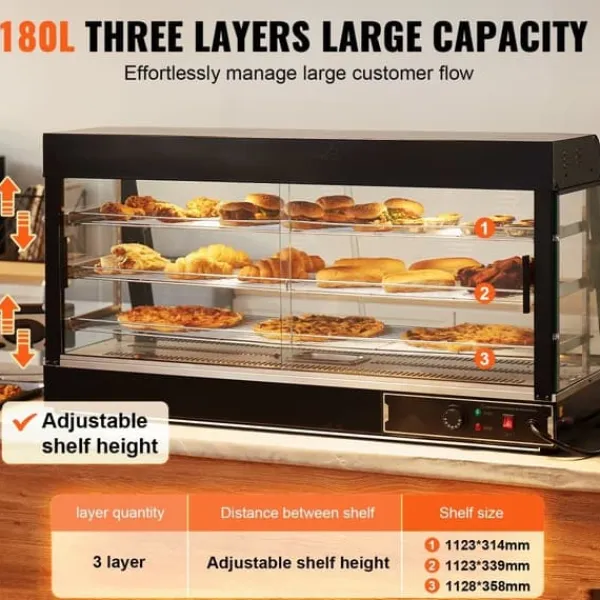 Madopvarmere>3-lags kommercielt madvarmer Display Bordplade pizzaskab med belysning, hurtig opvarmning, energieffektiv