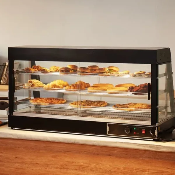 Madopvarmere>3-lags kommercielt madvarmer Display Bordplade pizzaskab med belysning, hurtig opvarmning, energieffektiv