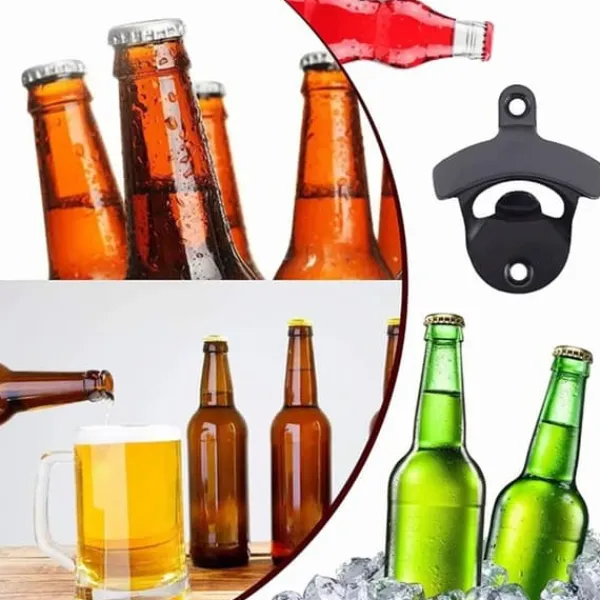 Ølåbner sæt med 10 - Vægmonterede ølåbnere i zinklegering til Bar, KTV, Hotel - Sort