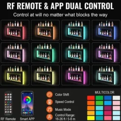 LED-lysende spiritusflaske displayhylde, barhylde, RF & app kontrol, 48 tommer, moderne design Hot
