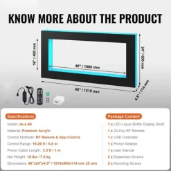 LED-lysende spiritusflaske displayhylde, barhylde, RF & app kontrol, 48 tommer, moderne design Hot