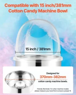 Maskiner Til Candyfloss>Låg til sukkerspind-/candyflossmaskine - Akrylkuppel - Transparent Stænk-/Vindbeskyttelse - Med Bundrille - Passer til Skål Ø38,1 cm - Klar