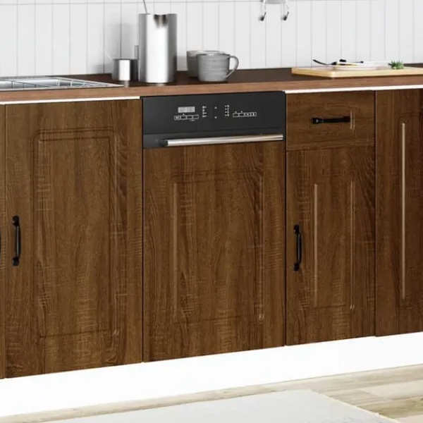 Låge til opvaskemaskine - Frontpanel i konstrueret træ | Farve: Brun egetræsfarve | Størrelse: 45x1,5x67 cm Outlet