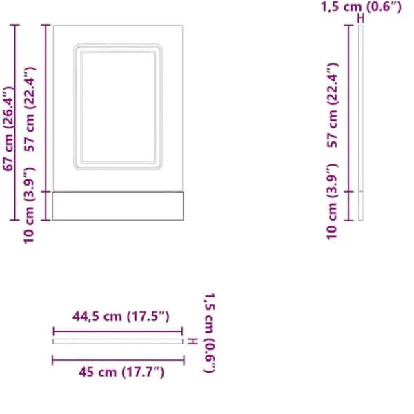 Opvaskemaskiner>Låge til opvaskemaskine Kalmar - Frontpanel i grå sonoma-eg | Størrelse: 45x1,5x67 cm