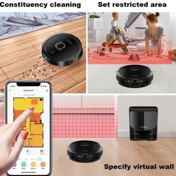 LIECTROUX G7 Robotdammsugare 4 i 1 med automatisk dammsamlare - Sugning och tvättning 6500 Pa - Laser-navigering Sale