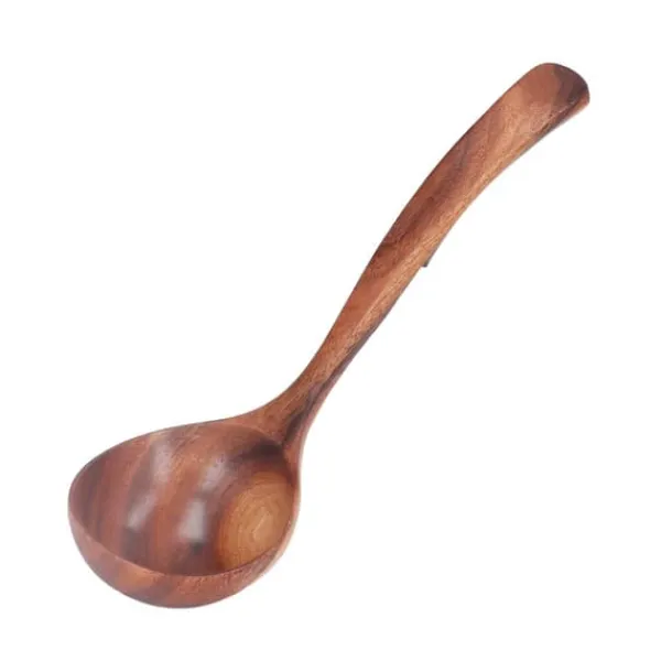 Bestik>Långt handtag slev Acacia träsoppa serveringssked köksservis verktyg med naturlig textur S