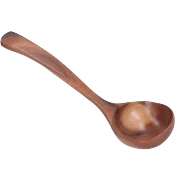 Bestik>Långt handtag slev Acacia träsoppa serveringssked köksservis verktyg med naturlig textur S