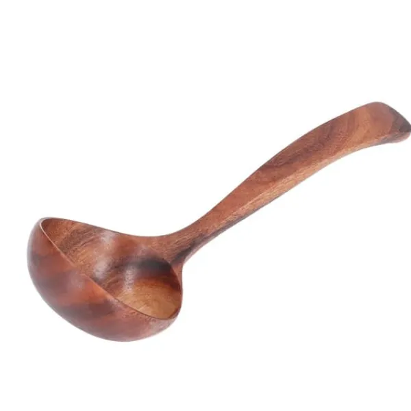 Bestik>Långt handtag slev Acacia träsoppa serveringssked köksservis verktyg med naturlig textur S