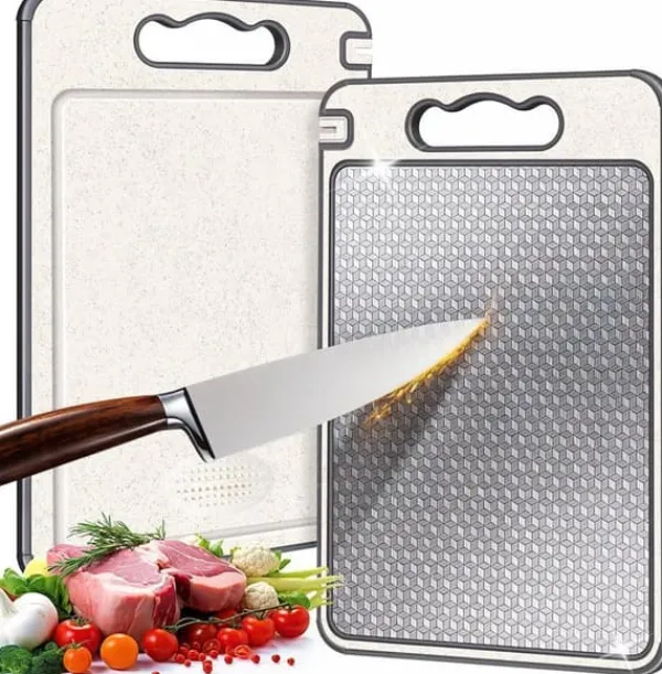 Lollanda dobbeltsidet skærebræt i rustfrit stål – 36,5x25cm, ridsefast med rudte, tåler opvaskemaskine Best