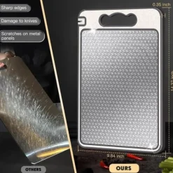 Lollanda dobbeltsidet skærebræt i rustfrit stål – 36,5x25cm, ridsefast med rudte, tåler opvaskemaskine Best