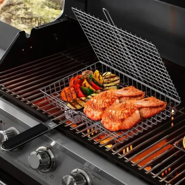 Griller>Lollanda Foldbar Grillkurv 46,5x32 cm, Grillkurv i rustfrit stål – til camping og udendørs, til fisk, grøntsager og kød