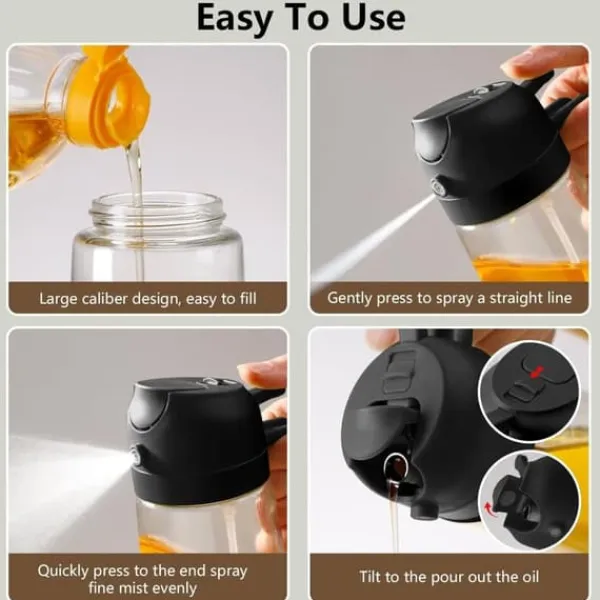 Olie- & Eddikebeholdere>Lollanda 2-i-1 Oliesprayflaske 470 ml - Sprayflaske til olie og eddike, perfekt til madlavning, Airfryer og salat