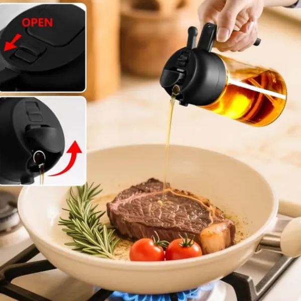 Olie- & Eddikebeholdere>Lollanda 2-i-1 Oliesprayflaske 470 ml - Sprayflaske til olie og eddike, perfekt til madlavning, Airfryer og salat