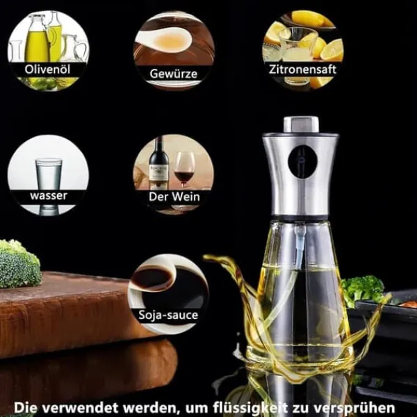 Lollanda Oliesprayflaske 200 ml i rustfrit stål og glas, konisk design til madlavning, grillning og bagning Sale