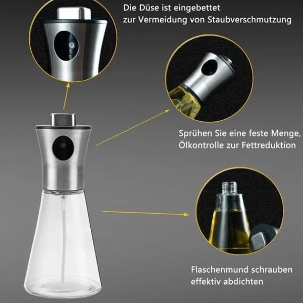 Lollanda Oliesprayflaske 200 ml i rustfrit stål og glas, konisk design til madlavning, grillning og bagning Sale