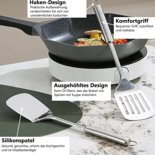 Stegepaletter>Lollanda 2-pak rustfri stålspatler – køkkentilbehørssæt, varmebestandig, non-stick, tåler opvaskemaskine, rustfrit og holdbart