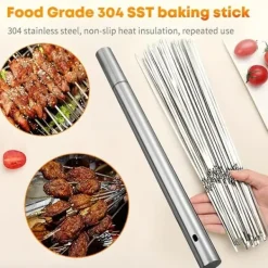 Griller>Lollanda Rustfrit Stål Spyd 30cm, Metal Spyd 50stk – Camping, Have, Genanvendelig