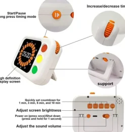 Æggeure>Lollanda Visuel Timer 60 Minutter, Ur med Visuel Nedtælling til Børn, Klasseværelse og Køkken, USB-opladning & Justerbar lysstyrke