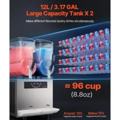 Slush-Ice Maskiner>12Lx2 Tank Kommerciel Slushy Maskine, Margarita Smoothie, Frosne Drikke, Hurtig Frysefunktion, Perfekt til Fester.