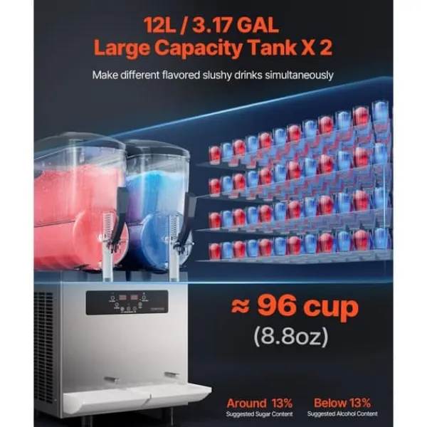 Slush-Ice Maskiner>12Lx2 Tank Kommerciel Slushy Maskine, Margarita Smoothie, Frosne Drikke, Hurtig Frysefunktion, Perfekt til Fester.