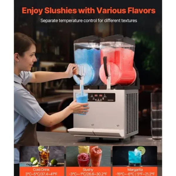 Slush-Ice Maskiner>12Lx2 Tank Kommerciel Slushy Maskine, Margarita Smoothie, Frosne Drikke, Hurtig Frysefunktion, Perfekt til Fester.