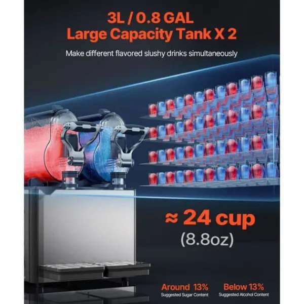 Slush-Ice Maskiner>3Lx2 Tank Kommerciel Slushy Maskine, Margarita Smoothie, Fryse Drink Maker, Hurtig Frysningsfunktion, Ideel til Fester og Arrangementer.