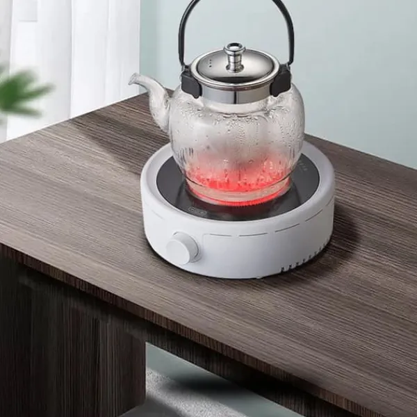 Portable Komfurer>Lydløs elektrisk tekomfur, lille keramisk varmeplade til kogende vand, kaffe, justeringsknap, CN-stik