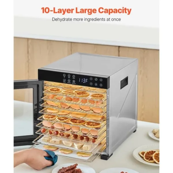 Mad Dehydrator Maskine, 10 Bakker, Rustfrit Stål, 1000W, Jerky Frugt Tørring Hot