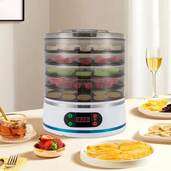 Maddehydrator - Elektrisk tørreovn - 5 lag - 350 W - Justerbar temperatur - Til frugt, grøntsager og kød - Hvid Best
