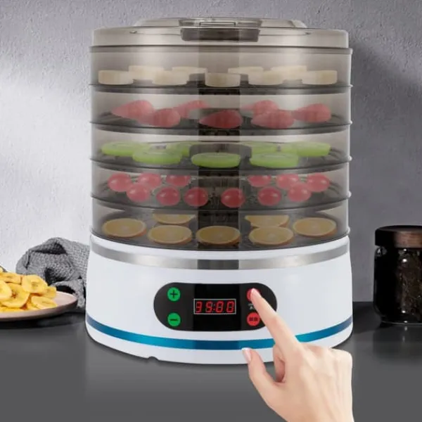 Maddehydrator - Elektrisk tørreovn - 5 lag - 350 W - Justerbar temperatur - Til frugt, grøntsager og kød - Hvid Best