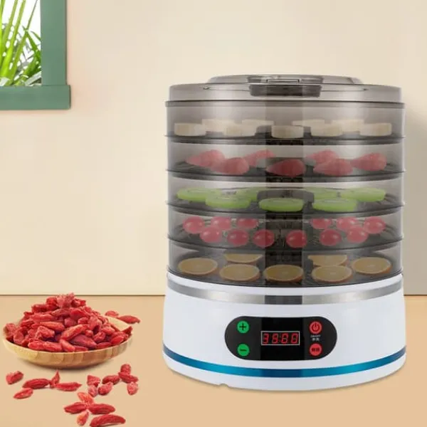 Maddehydrator - Elektrisk tørreovn - 5 lag - 350 W - Justerbar temperatur - Til frugt, grøntsager og kød - Hvid Best