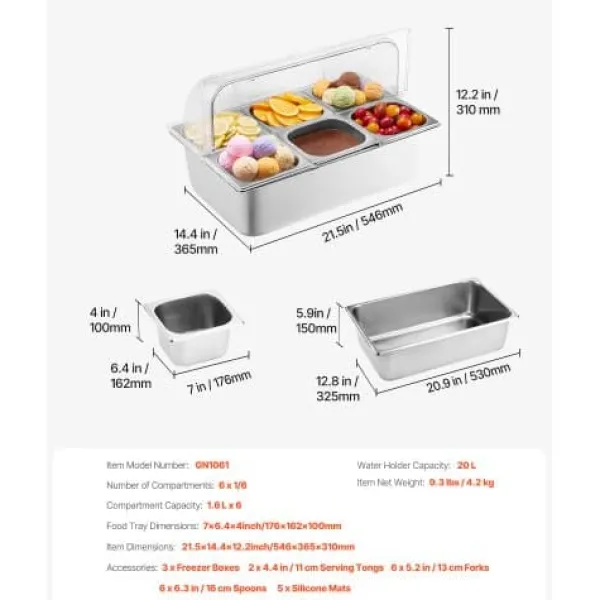Isspande & Kølere>Madserveringsdisplaybeholder, 54.6x36.5x31 cm, rustfrit stål