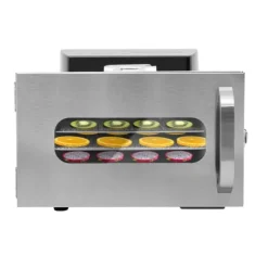 Dehydratorer>Madtørrer, 6-lags kapacitet, justerbar temperatur fra 30℃ til 85℃, digital timer op til 24 timer, lavet af rustfrit stål, 220V strøm