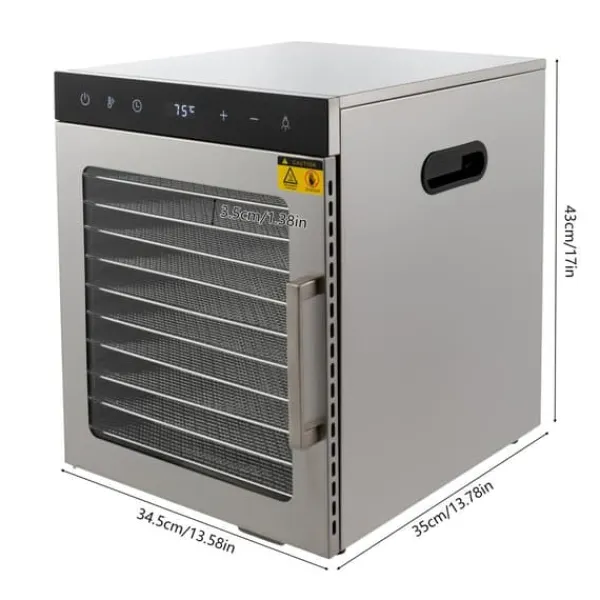 Madtørrer, 800W, 36L kapacitet, 10 bakker, temperaturinterval 30-90 °C, dimensioner 34,5 cm x 35 cm x 43 cm