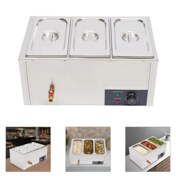 Madopvarmere>Madvarmer - Bain-marie vandbad - 3 x 7 l beholdere - Rustfrit stål - Buffet - Sølv