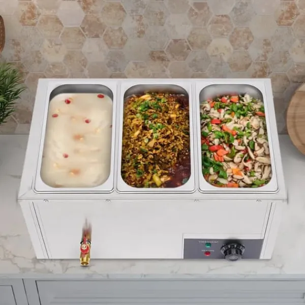 Madopvarmere>Madvarmer - Bain-marie vandbad - 3 x 7 l beholdere - Rustfrit stål - Buffet - Sølv